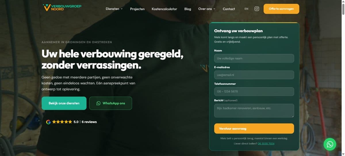 Site que criamos para Verbouwgroep Noord